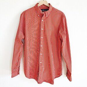 Ralph Lauren Shirt Classic Fit Orange Stripe Button Down Preppy Logo